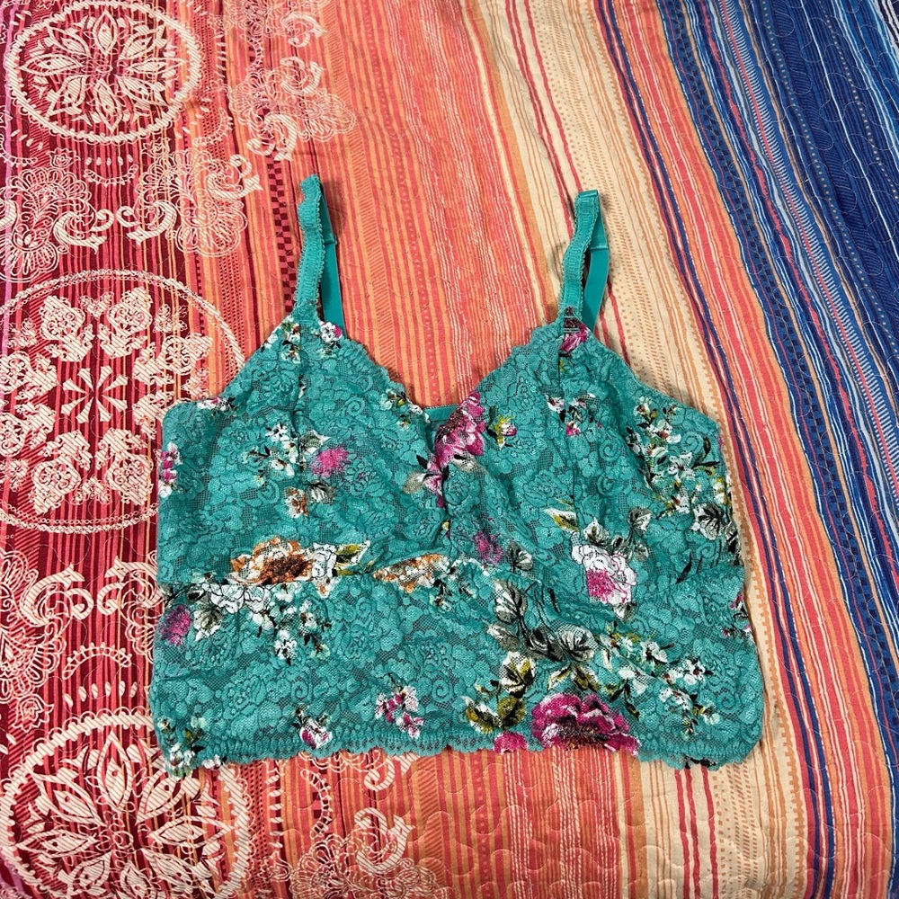Teal Floral Lace Bralette Size 3